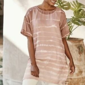 PURE JILL J.JILL Tunic Top Blouse Sheer Ombre Brown White Women Size S Lagenlook